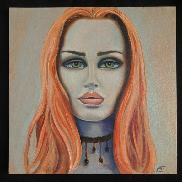 4 Original 8x8 oil paintings of wig mannequins - Picture 4 of 6